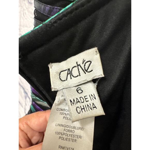 Cache Vintage Black Purple Green Mardis Gras Mini Sweetheart Party Dress SZ 6 - Picture 4 of 4